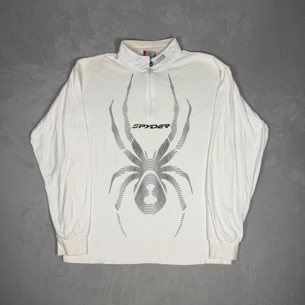 Y2K Mens Spyder Graphic Quarter Zip Technical Pullover White Large
